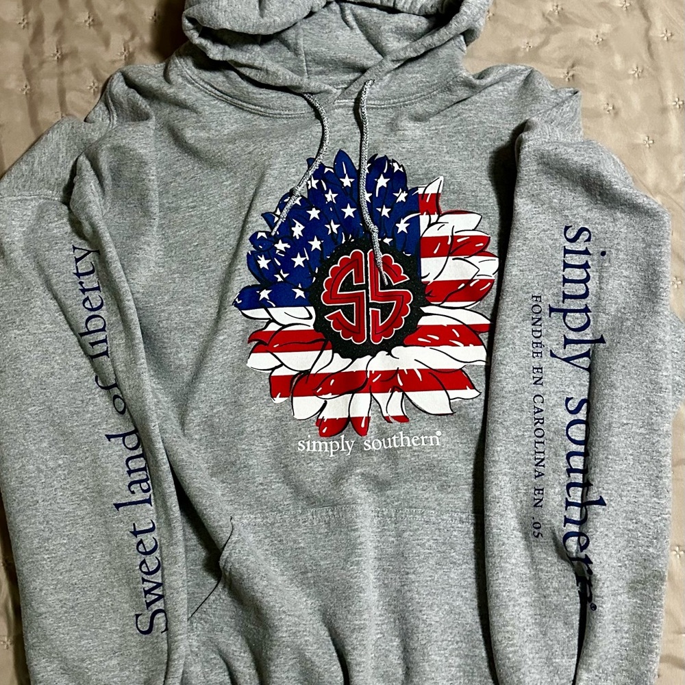 Simply Southern Gray Hoodie with Patriotic Design